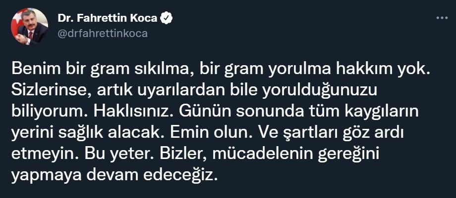 Bakan Koca: “Benim Bir Gram Sıkılma, Bir Gram Yorulma Hakkım Yok”