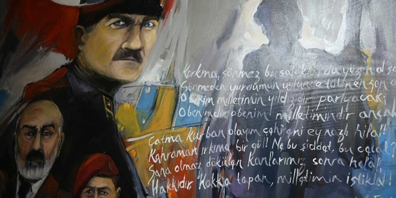 Cumhuriyet'in 98. yılında ressamlar, İstiklal Marşı'nı tuvalle anlattı