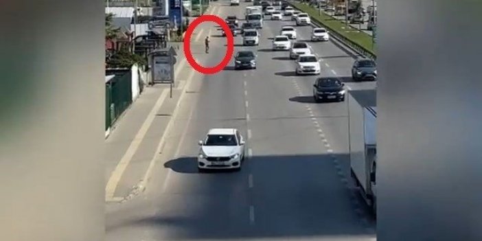 Vızır vızır geçen araçların arasında canını hiçe saydı