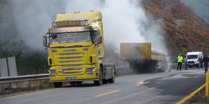 Seyir halindeki tırın dorsesi alevlere teslim oldu