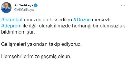 İstanbul Valisi Yerlikaya’dan deprem paylaşımı