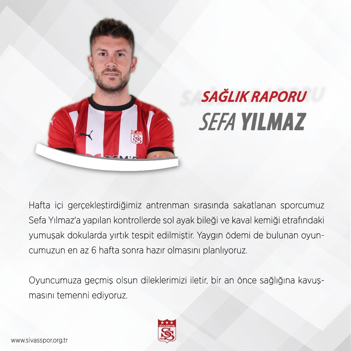 Sivasspor’da sakatlık şoku! Sefa Yılmaz 6 hafta yok