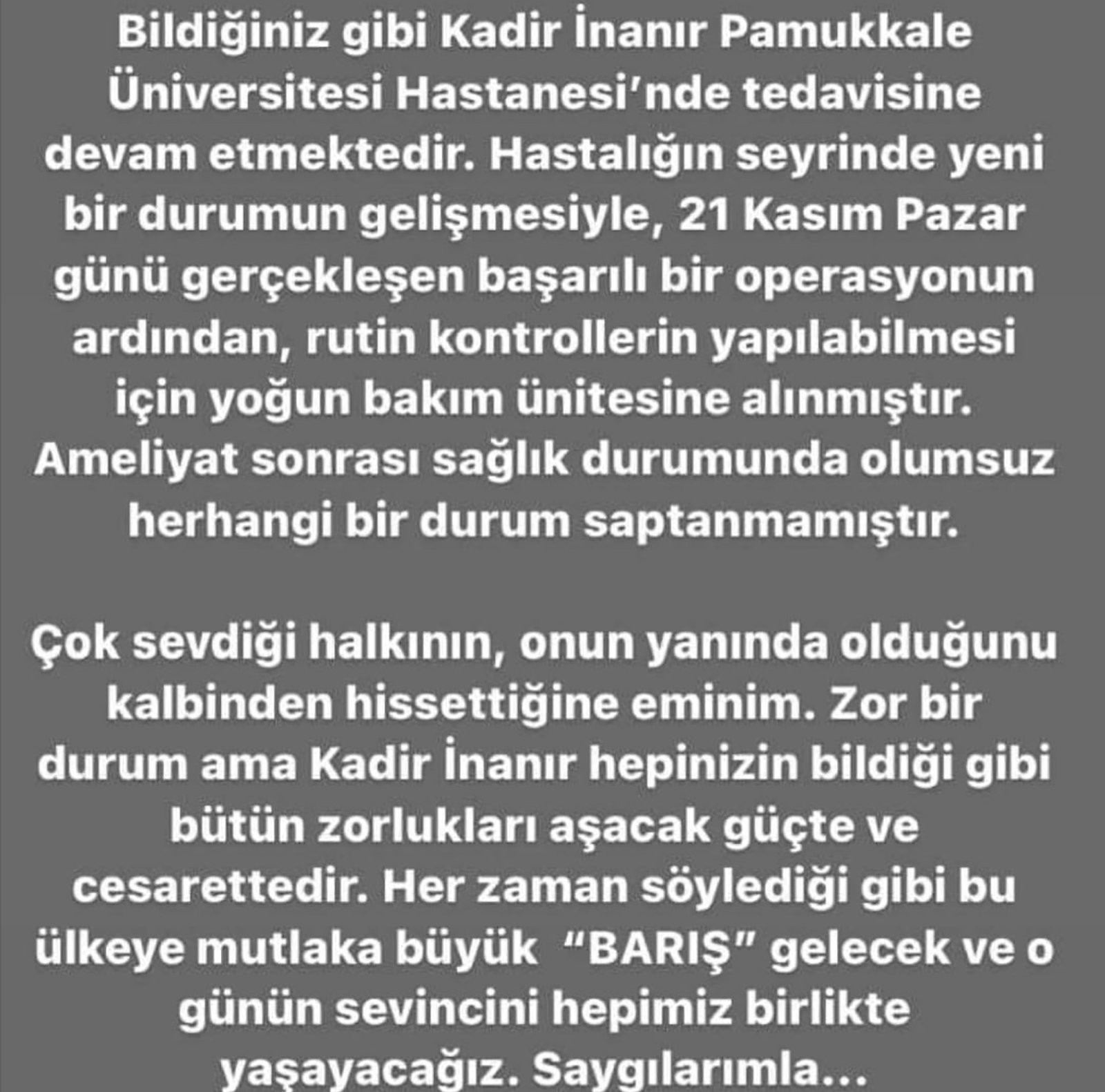 Sevgilisinden Kadir İnanır’ın sağlık durumu ile ilgili açıklama