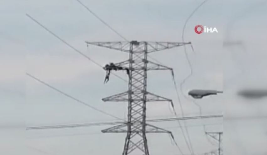 Yüksek gerilim direğine tırmanan kadın 20 metreden yere çakıldı