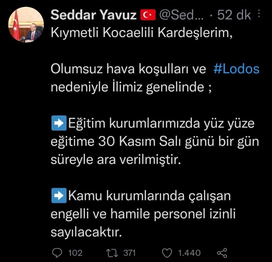Kocaeli’de lodos nedeniyle eğitime bir gün ara verildi