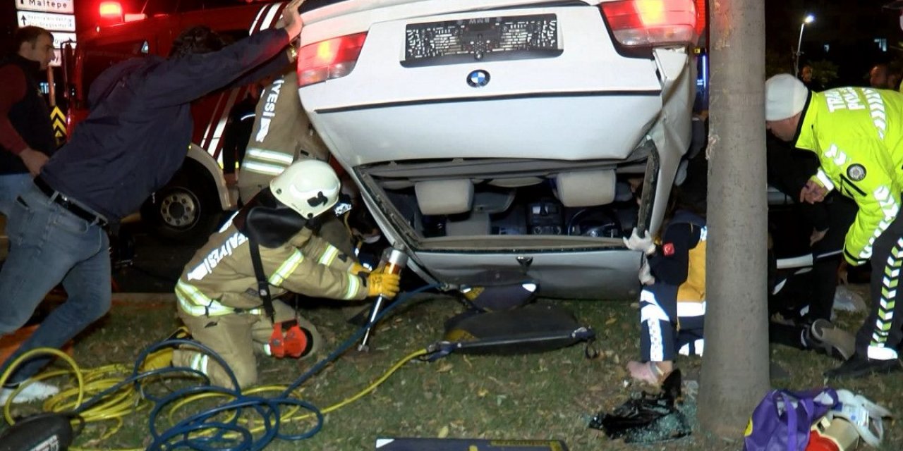 Kartal Sahil Yolu'nda aşırı süratli otomobil takla attı: 1 yaralı