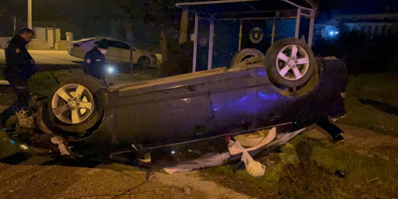 Bursa'da aracıyla takla attı