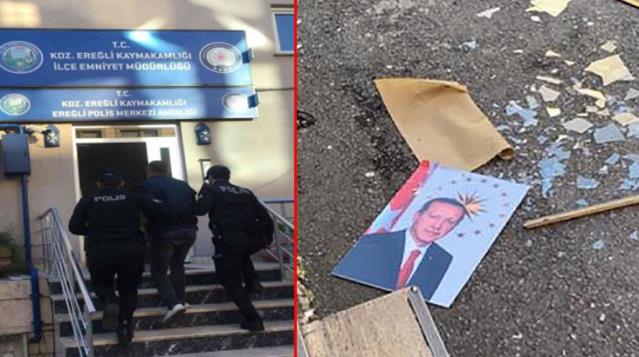 Erdoğan'ın fotoğrafını yere atıp hakarette bulunduğu belirtilen kişi tutuklandı