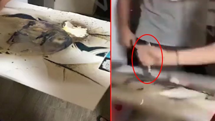 İstanbul Kabataş Erkek Lisesi'nde inanılmaz görüntü! 3 öğrenci Atatürk posterini bıçakla parçaladı