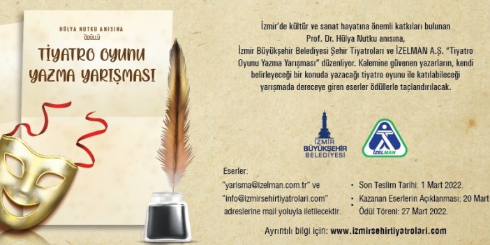 İzmir Büyükşehir Tiyatro Yarışması Düzenliyor