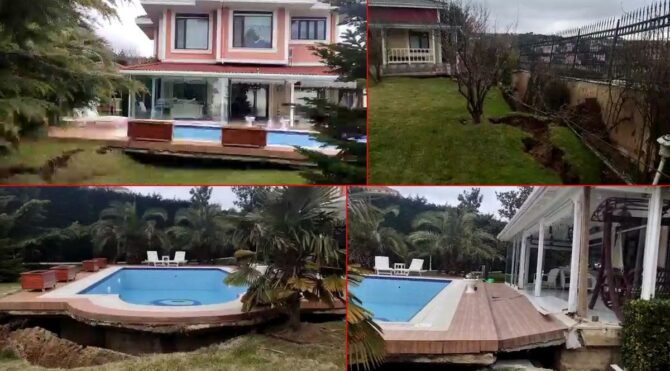 İnşaatın ardından lüks villaların altında dev yarıklar oluştu