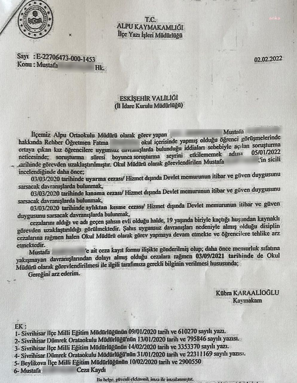 ESKİŞEHİR'DE OKUL MÜDÜRÜ TACİZ İDDİALARI SEBEBİYLE GÖZALTINA ALINDI