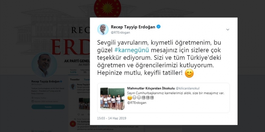 Cumhurbaşkanı Erdoğan Çocukların Karne Sevincine Ortak Oldu