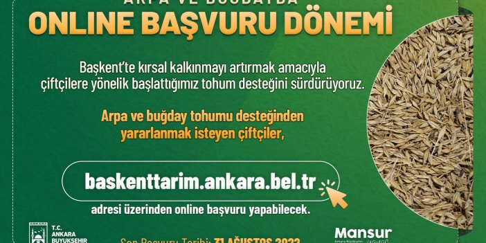ABB’NİN ARPA VE BUĞDAY TOHUM DESTEĞİ İÇİN ONLİNE BAŞVURU BAŞLADI