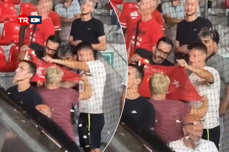 Başakşehir maçında skandal görüntü: Türk bayrağını yaktılar!