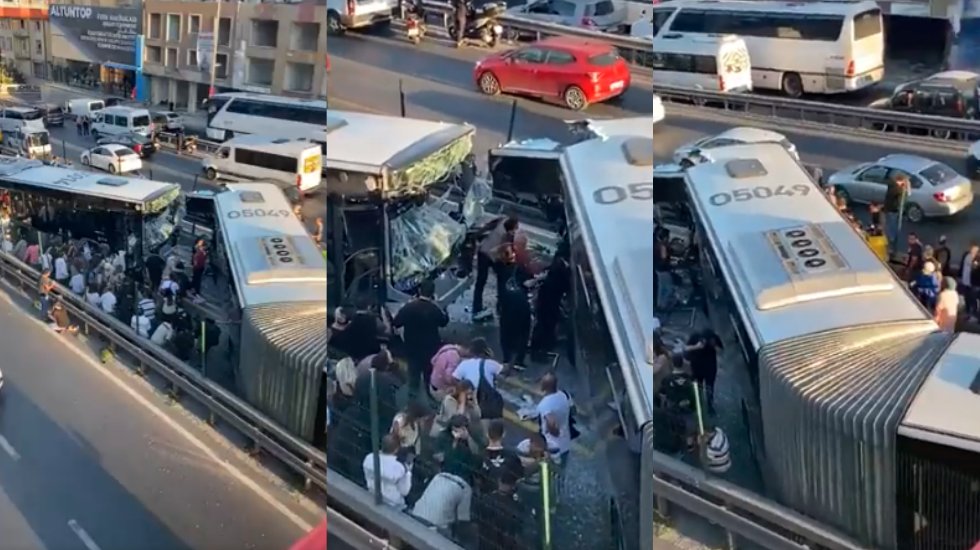 Feci kaza! 2 metrobüs kafa kafaya çarpıştı!