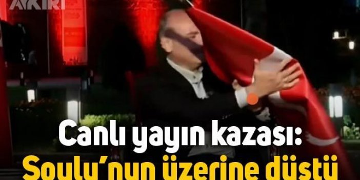 Bakan Soylu’nun üzerine canlı yayında bayrak düştü