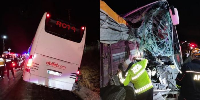 Yolcu otobüsü kamyona çarptı