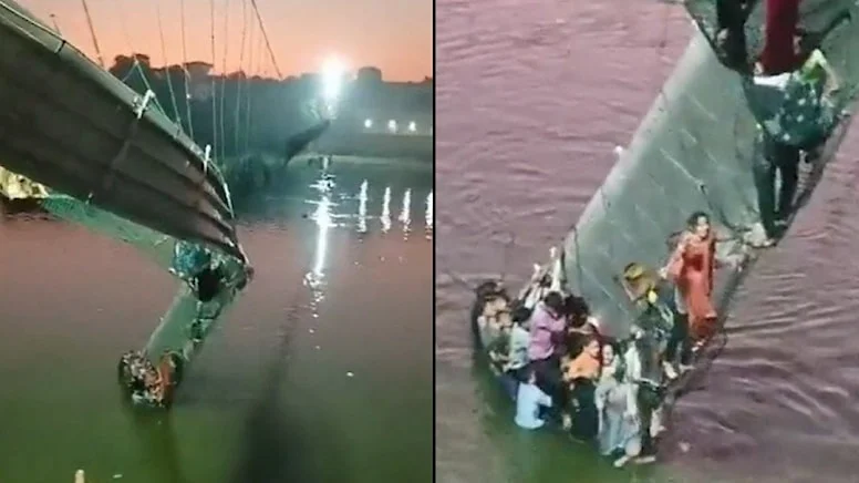 Hindistan’da köprü çöktü, yüzlerce kişi nehre düştü: En az 60 ölü