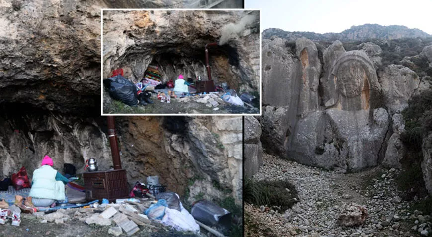 Hatay'da Habib-i Neccar Dağı'ndaki Cehennem Kayıkçısı Kharon maskı sapasağlam