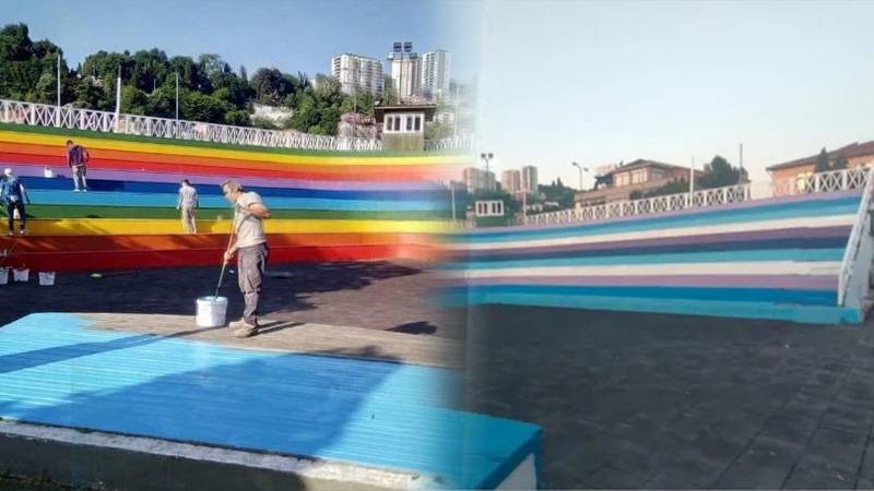 AKP'li Kozlu Belediyesi gökkuşağı renklerinin üstünü boyattı