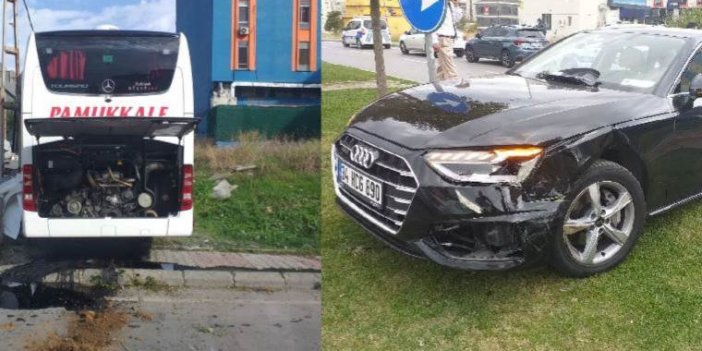 Yolcu otobüsü ile otomobil çarpıştı!