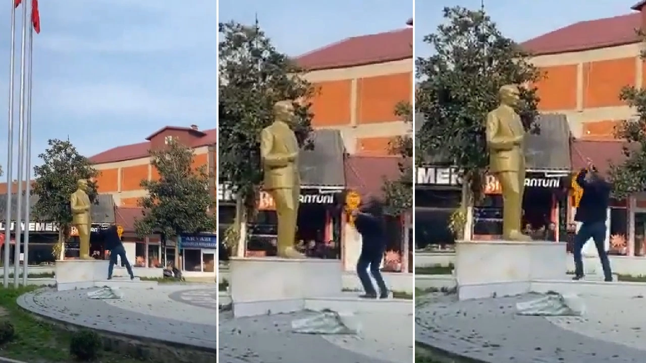Atatürk büstüne baltalı saldırı