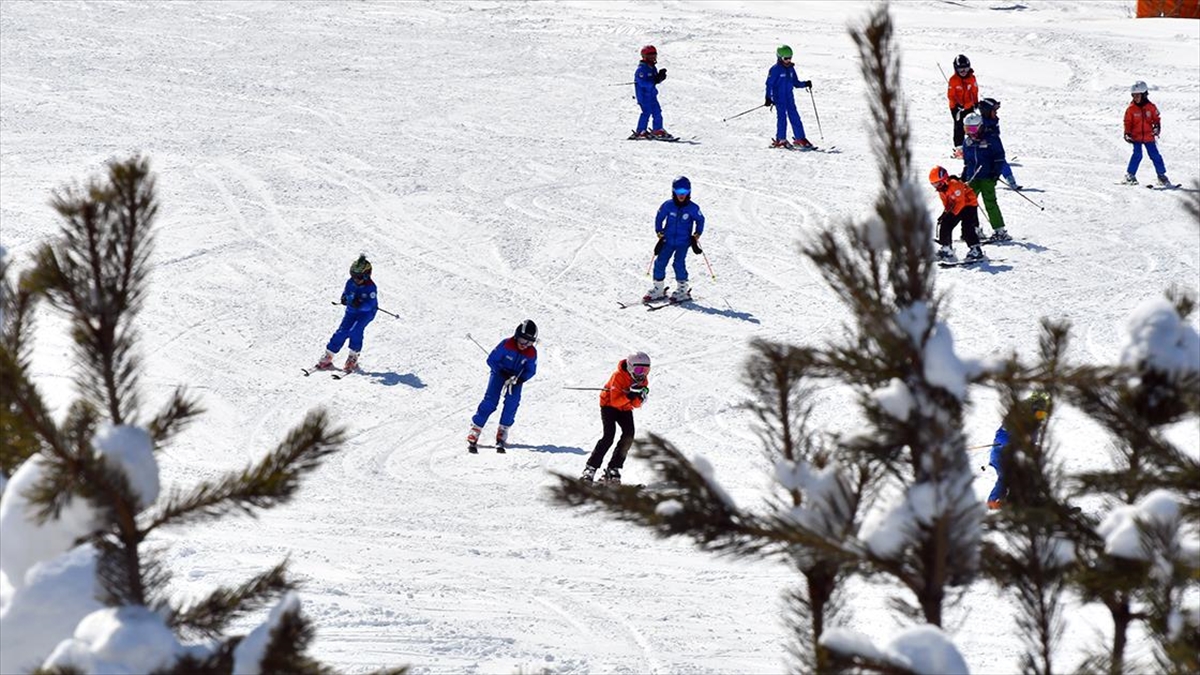Beyaza Bürünen Sarıçamlar Arasında Kayak Keyfi Devam Ediyor