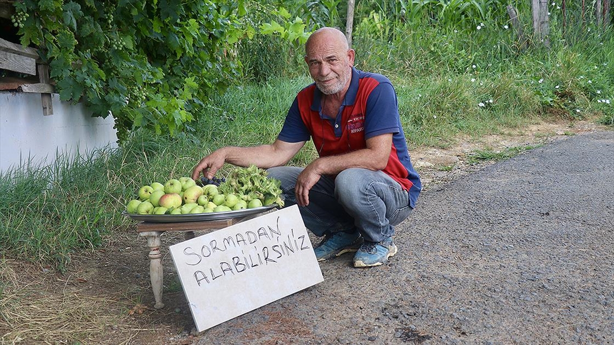 Bahçesinde Yetiştirdiği Ürünleri Yoldan Geçenlerle Paylaşıyor