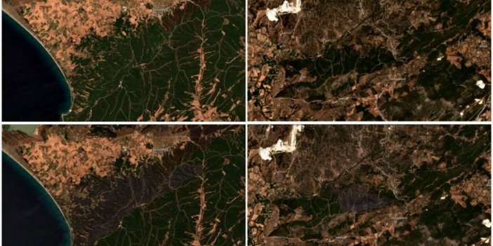 Yanan 19 Bin 600 Futbol Sahası Büyüklüğündeki Ormanlık Alan Uzaydan Görüntülendi