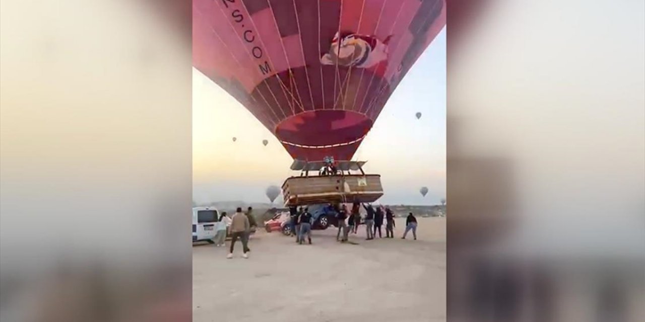 Kapadokya'da Sıcak Hava Balonunun Sepetinin Otomobile Çarptığı Anlar Kamerada