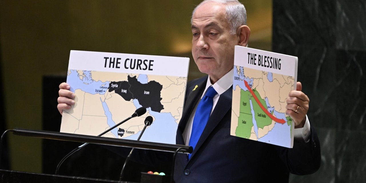 Netanyahu, BM Genel Kurulu'ndaki Konuşmasında Filistin Topraklarını "İsrail" Olarak Gösteren Harita Kullandı