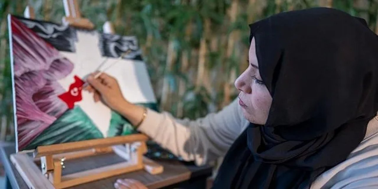 Cumhurbaşkanı Erdoğan'a Mescid-i Aksa Tablosunu Takdim Eden Gazzeli Ressamdan Türk Bayraklı Eser