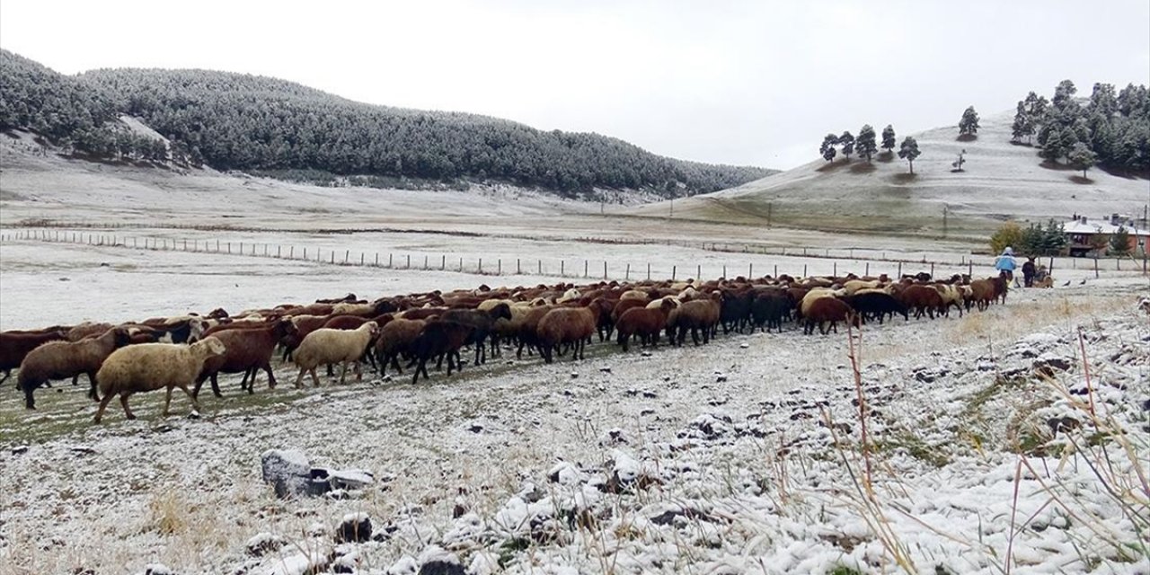 Kars'ta Şehir Merkezine Mevsimin İlk Karı Yağdı