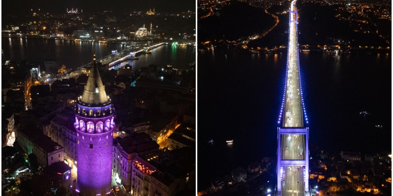 İstanbul'un Simgeleri Dünya Prematüre Günü Dolayısıyla Mor Renkle Işıklandırıldı