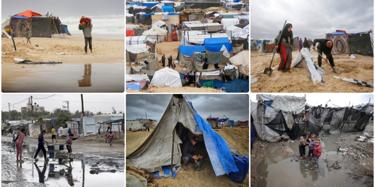 Gazze'de Stadyuma Kurdukları Çadırlar Sular Altında Kalan Filistinliler, Çetin Kış Şartları Yüzünden Endişeli