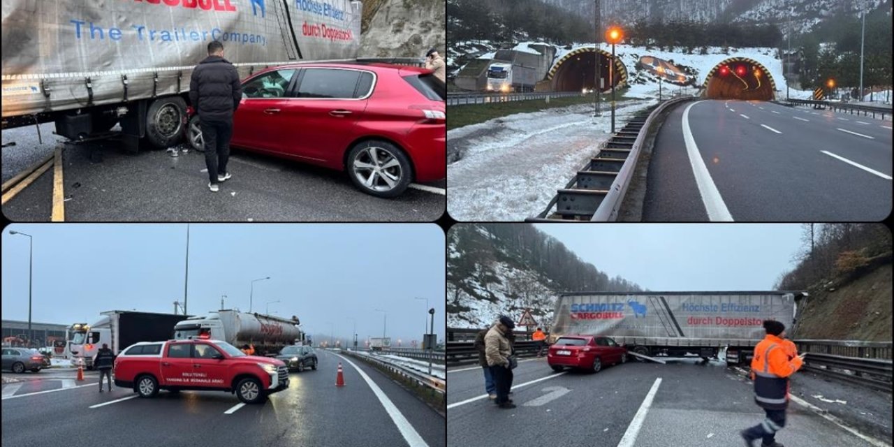 Anadolu Otoyolu'nun Bolu Kesiminde Makaslayan Tıra Otomobilin Çarptığı Kaza Ulaşımı Aksattı