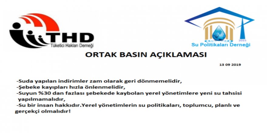 SPD VE THD’nin Ortak Basın Açıklaması: Suda yapılan indirimler zam olarak geri dönmemelidir