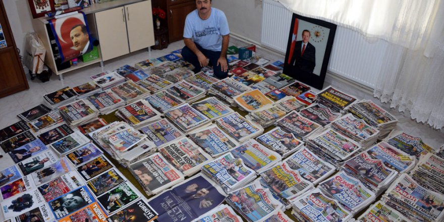 Erdoğan'ın yer aldığı gazeteleri 17 yıldır biriktiriyor