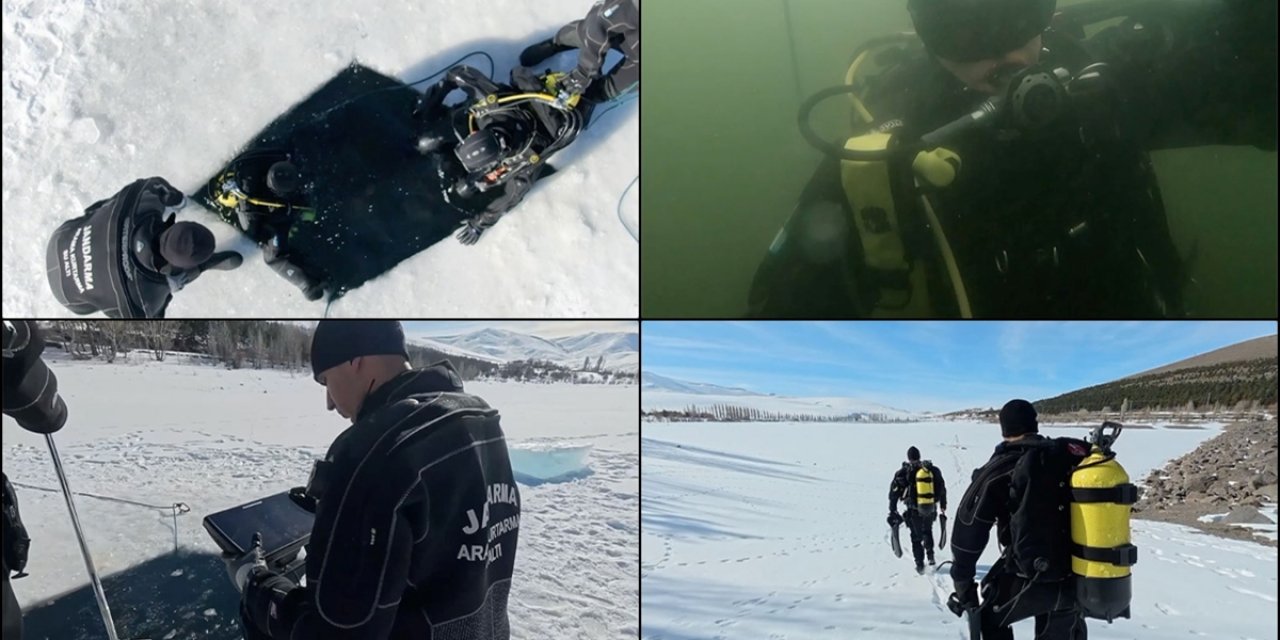 Erzurum'da Jandarma Sak Ekipleri Buz Tutan Gölette Dalış Eğitimi Yaptı