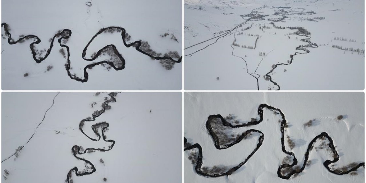 Bayburt'un Karla Kaplı Menderesleri Görsel Şölen Sunuyor