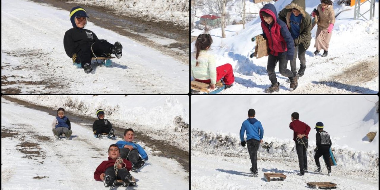 Siirt'te Köylerde Çocuklar Karın Keyfini Kızak Yaparak Çıkardı