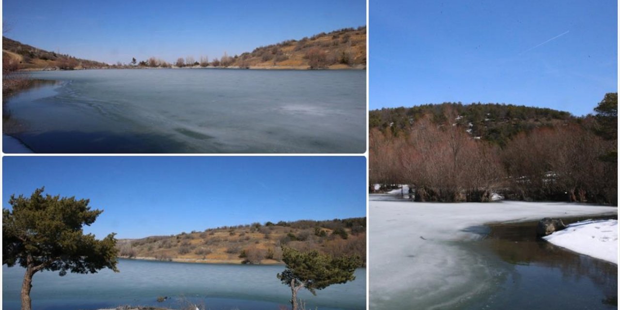 Tokat'taki İhsaniye Göleti'nin Yüzeyi Buz Tuttu