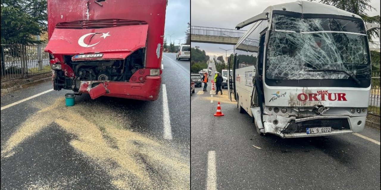 Uşak'ta İşçi Servislerinin Çarpışması Sonucu 20 Kişi Yaralandı