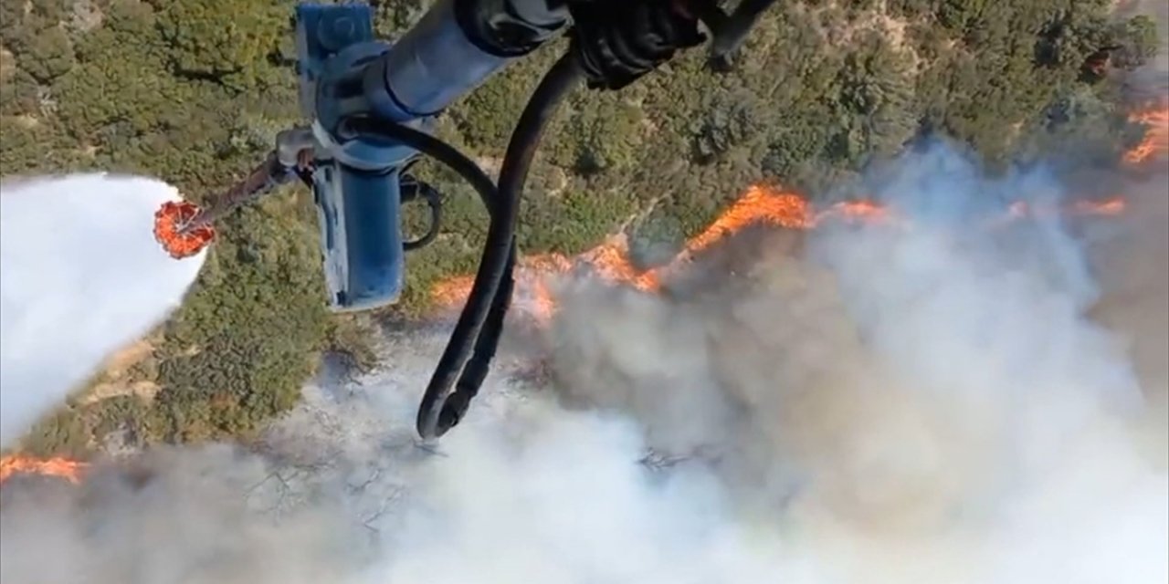 İzmir'in Foça İlçesinde Çıkan Orman Yangınına Müdahale Ediliyor