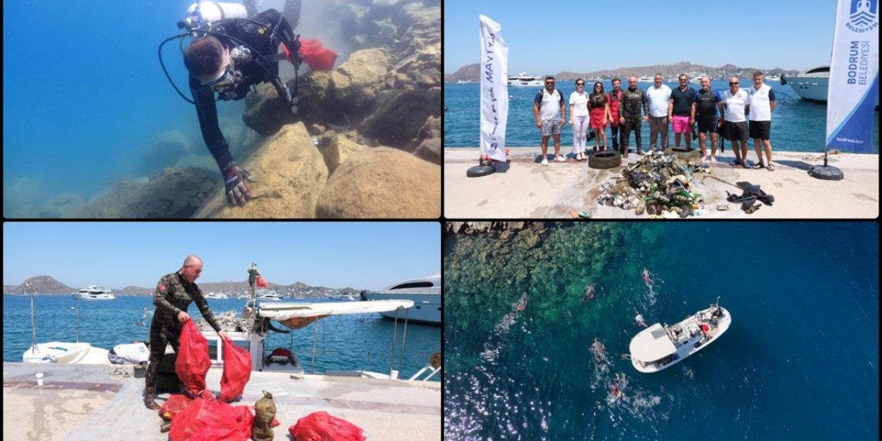 Bodrum'da Gönüllü Dalgıçlar Deniz Dibinden 161 Kilogram Atık Çıkardı