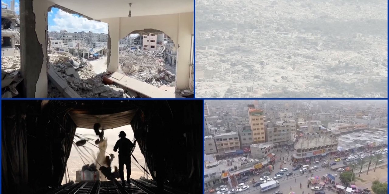 Yardım Atılan Uçaktan Çekilen Görüntü Gazze'deki Yıkımı Gözler Önüne Seriyor