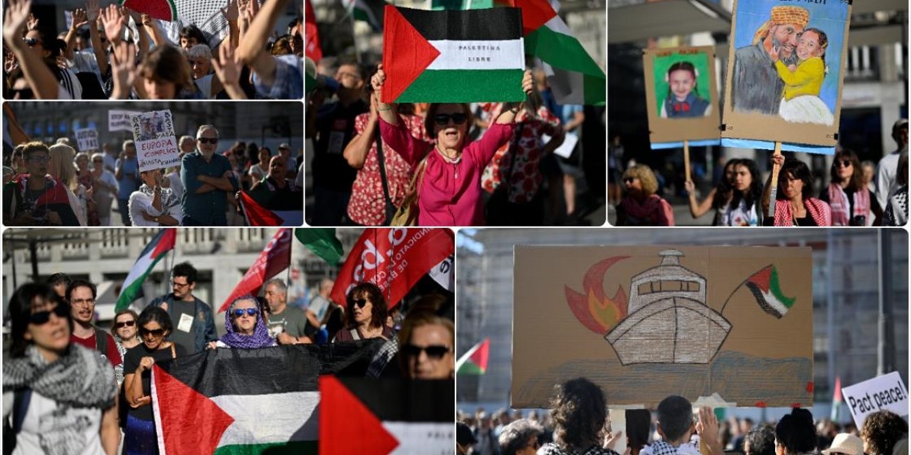 İspanya'da 12 Kentteki Meydanlarda Filistin'e Destek Gösterisi Düzenlendi
