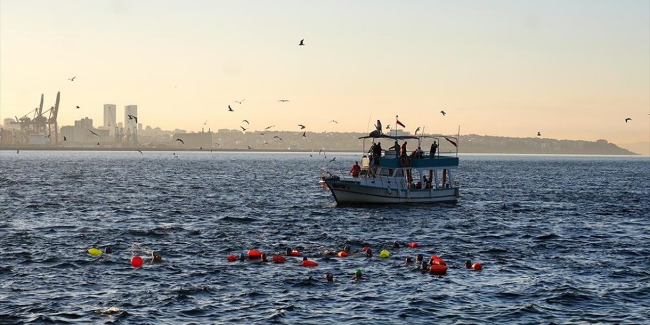 İstanbul'da Yüzücüler Gazze'ye Destek İçin Sarayburnu'ndan Demokrasi ve Özgürlükler Adası'na Kulaç Attı