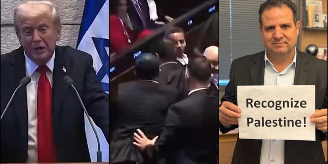 Trump'ın İsrail Parlamentosundaki Hitabında "Filistin'in Tanıyın" Pankartı Açan Milletvekilleri Zorla Dışarı Çıkarıldı